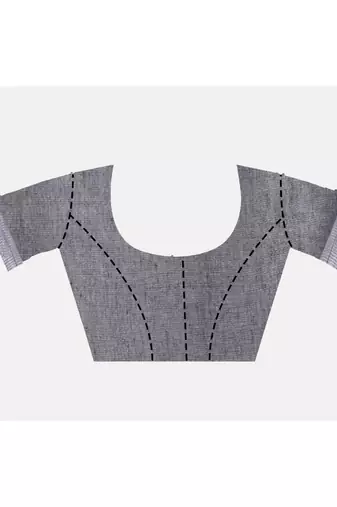 Handmade bhagalpuri tissue linen saree with contrast border in grey shade with blouse piece