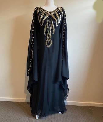 Royal Black Georgette Handcrafted Zari Bedded work stitched Kaftan Party Wedding Dresses 1