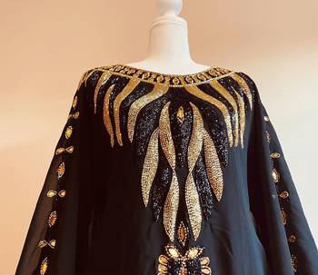 Royal Black Georgette Handcrafted Zari Bedded work stitched Kaftan Party Wedding Dresses 2