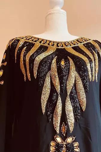 Royal Black Georgette Handcrafted Zari Bedded work stitched Kaftan Party Wedding Dresses