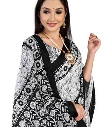 White Colour Cotton Silk Bagru Print Saree