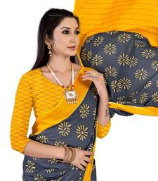Grey Colour Cotton Silk Bagru Print Saree