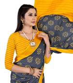 Grey Colour Cotton Silk Bagru Print Saree