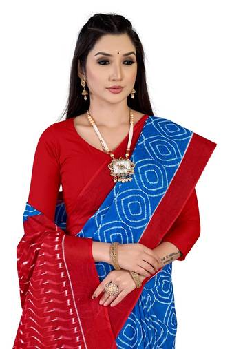 Blue Colour Cotton Silk Bagru Print Saree
