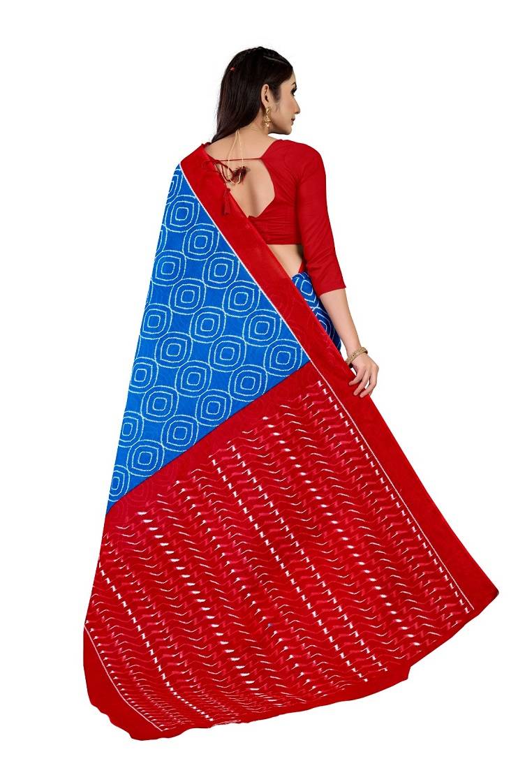 Blue Colour Cotton Silk Bagru Print Saree