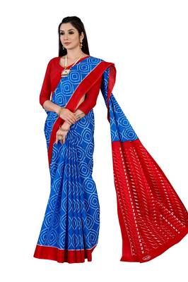 Blue Colour Cotton Silk Bagru Print Saree 5