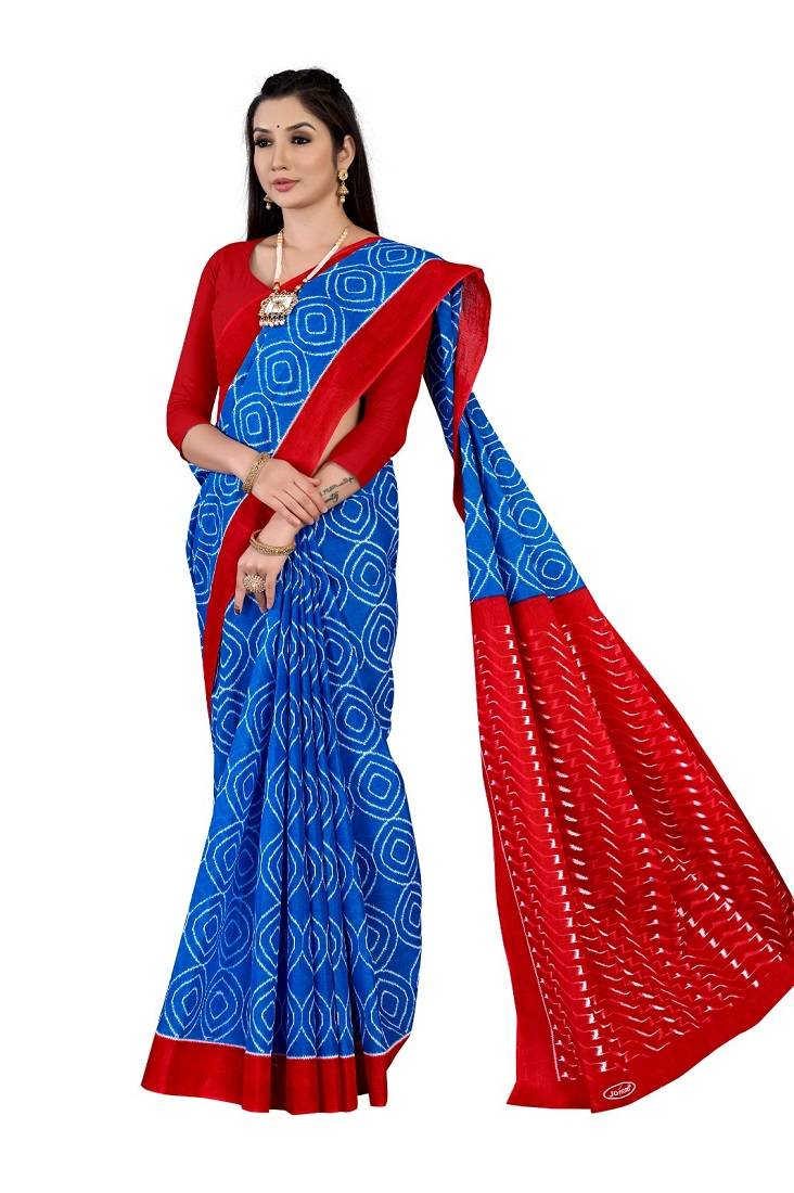 Blue Colour Cotton Silk Bagru Print Saree