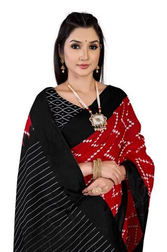 Red Colour Cotton Silk Bagru Print Saree
