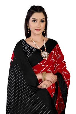 Red Colour Cotton Silk Bagru Print Saree 1
