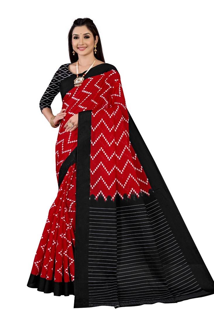 Red Colour Cotton Silk Bagru Print Saree