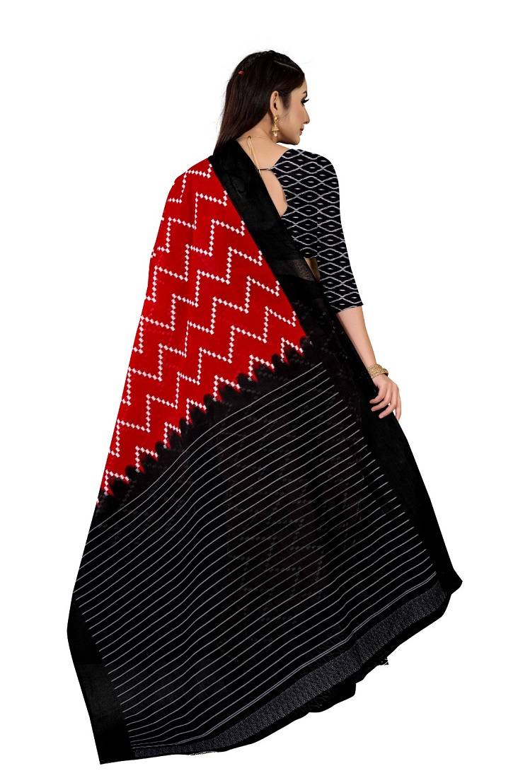 Red Colour Cotton Silk Bagru Print Saree