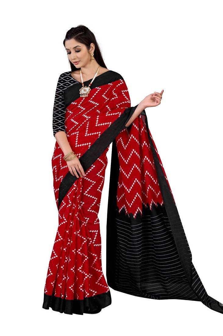 Red Colour Cotton Silk Bagru Print Saree
