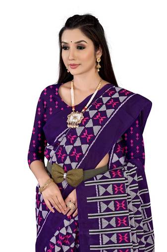 Purple Colour Cotton Silk Bagru Print Saree