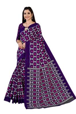 Purple Colour Cotton Silk Bagru Print Saree 2
