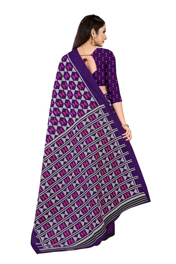 Purple Colour Cotton Silk Bagru Print Saree
