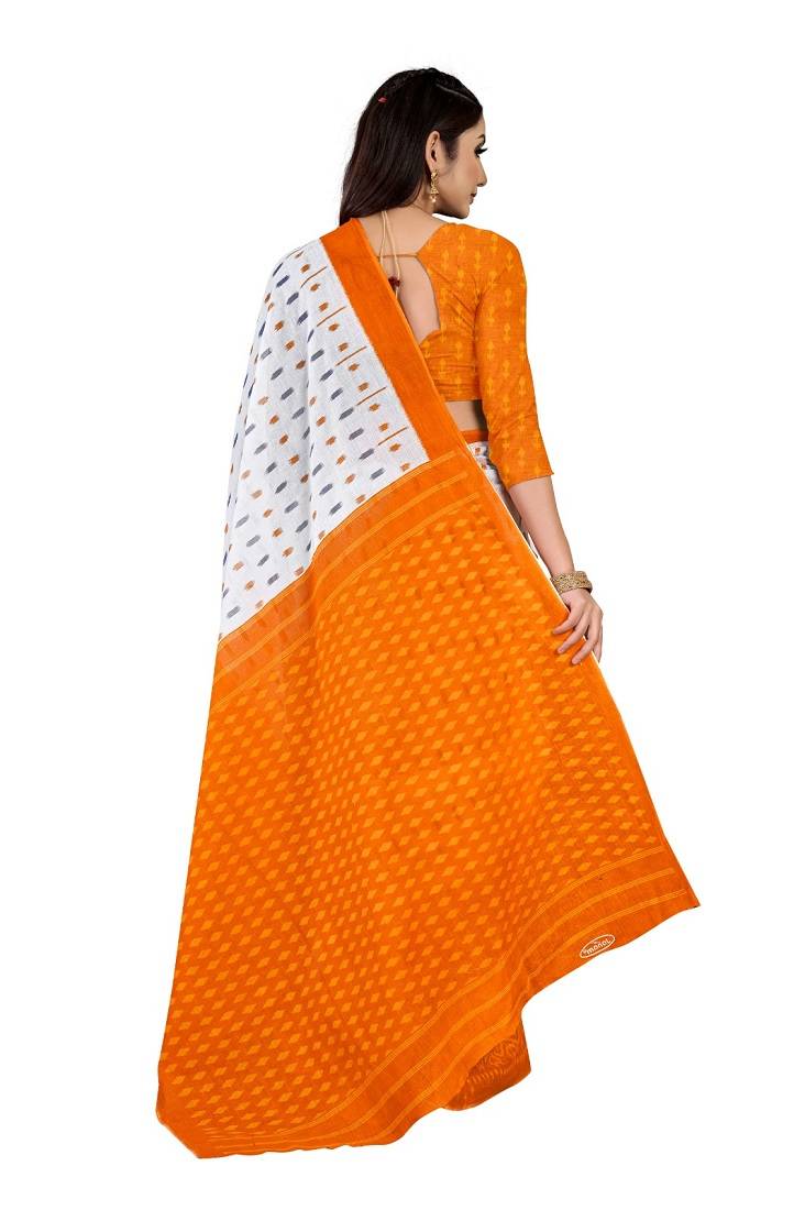 White Colour Cotton Silk Bagru Print Saree