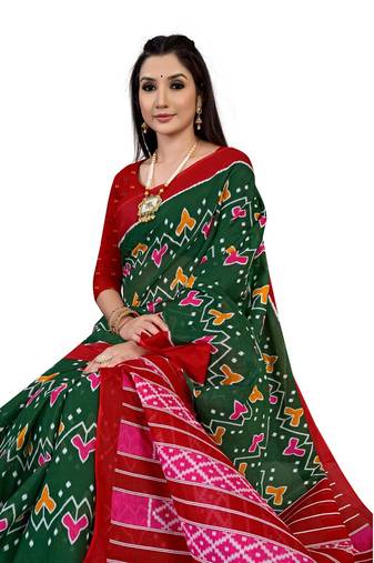 Green Colour Cotton Silk Bagru Print Saree