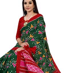 Green Colour Cotton Silk Bagru Print Saree