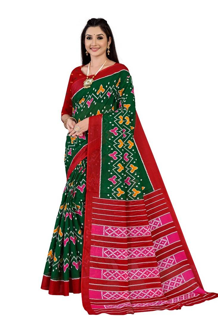 Green Colour Cotton Silk Bagru Print Saree