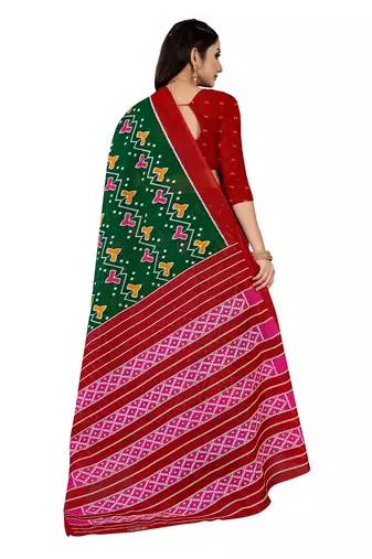 Green Colour Cotton Silk Bagru Print Saree