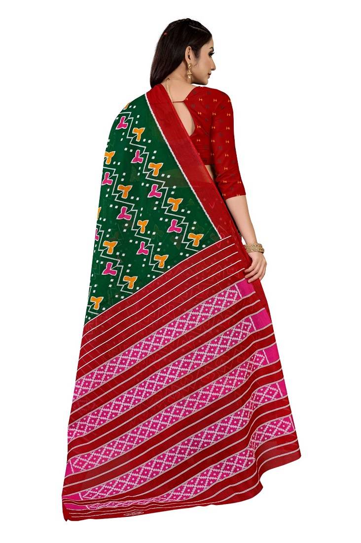 Green Colour Cotton Silk Bagru Print Saree