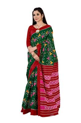 Green Colour Cotton Silk Bagru Print Saree 5