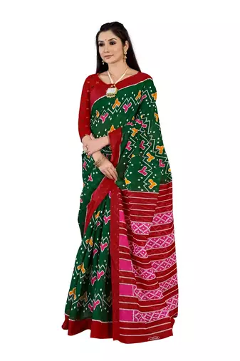 Green Colour Cotton Silk Bagru Print Saree