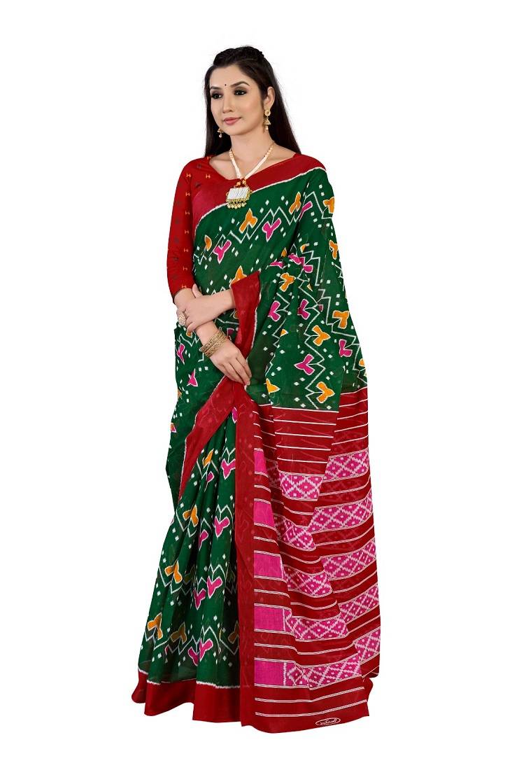 Green Colour Cotton Silk Bagru Print Saree