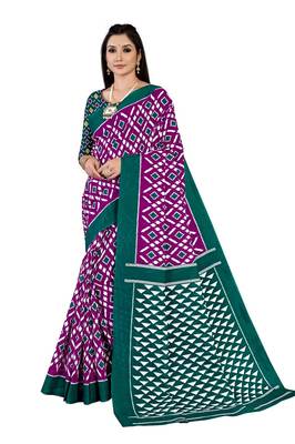 Purple Colour Cotton Silk Bagru Print Saree 2