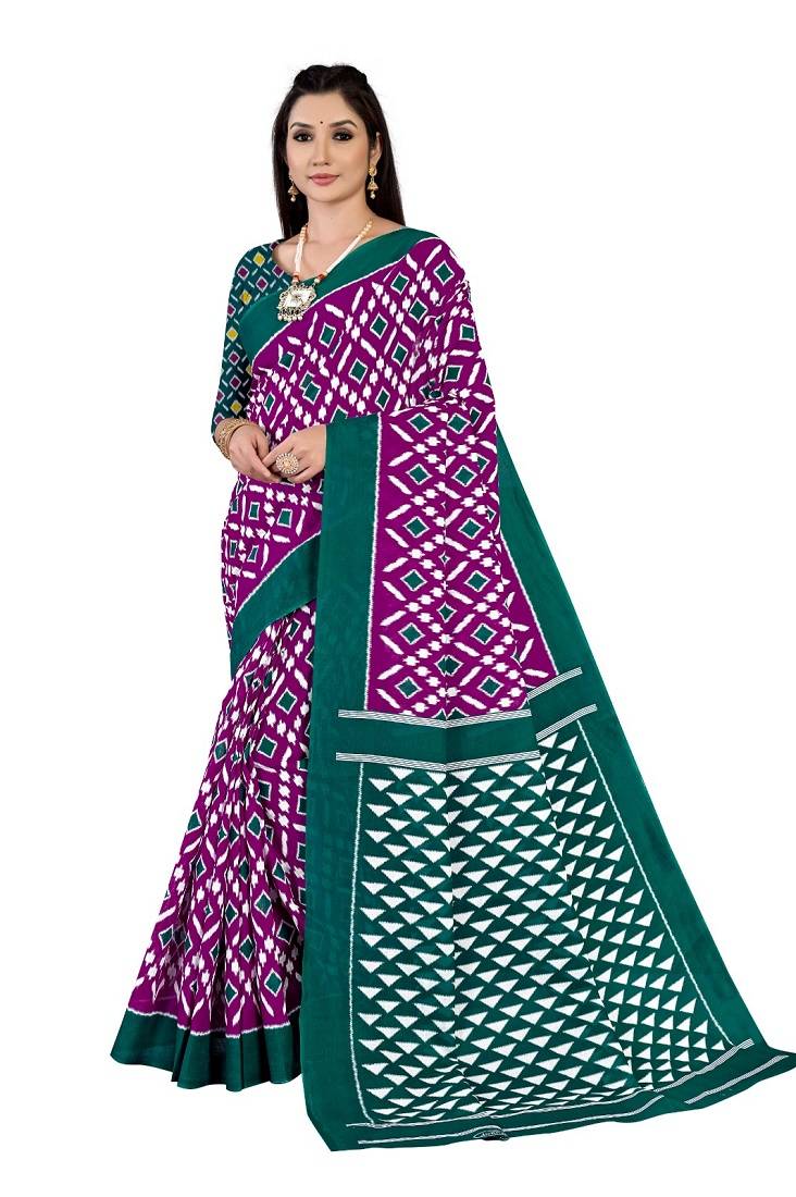 Purple Colour Cotton Silk Bagru Print Saree