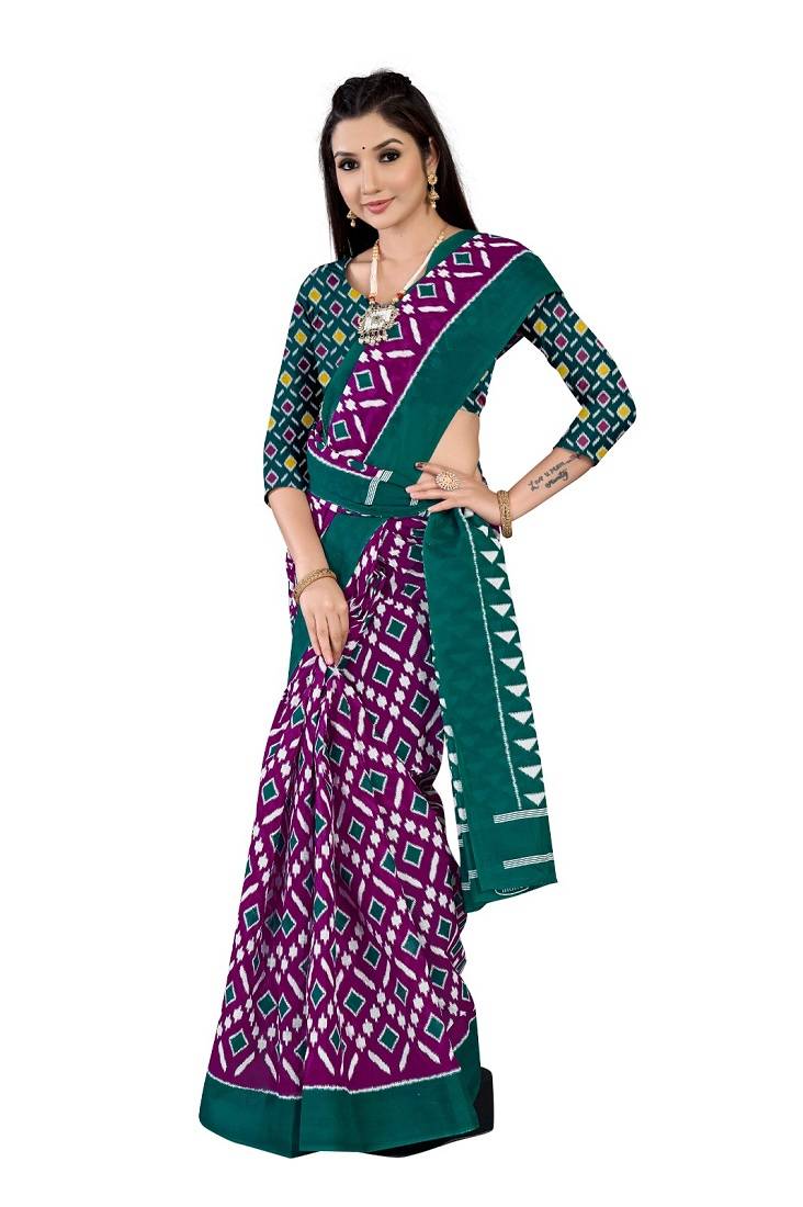 Purple Colour Cotton Silk Bagru Print Saree