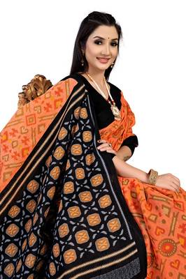 Orange Colour Cotton Silk Bagru Print Saree 1