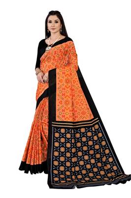 Orange Colour Cotton Silk Bagru Print Saree 2