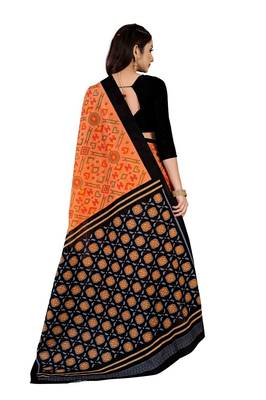 Orange Colour Cotton Silk Bagru Print Saree 3