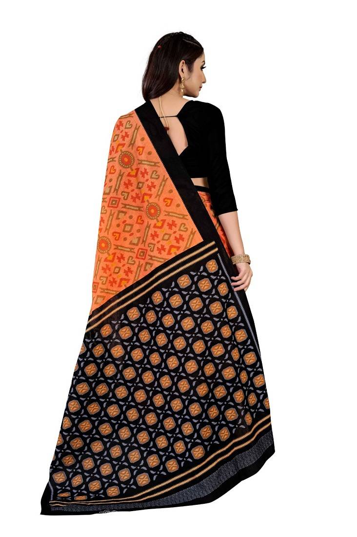 Orange Colour Cotton Silk Bagru Print Saree