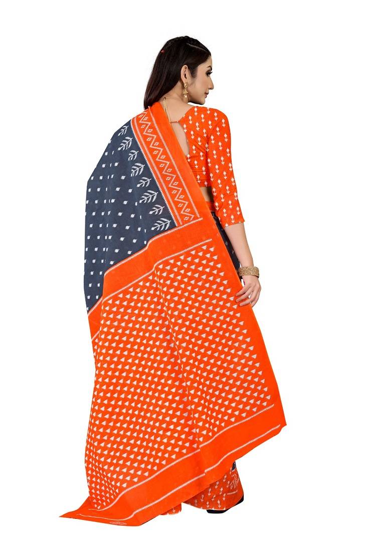 Grey Colour Cotton Silk Bagru Print Saree