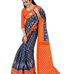 Grey Colour Cotton Silk Bagru Print Saree