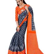 Grey Colour Cotton Silk Bagru Print Saree