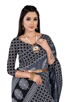 Grey Colour Cotton Silk Bagru Print Saree 1