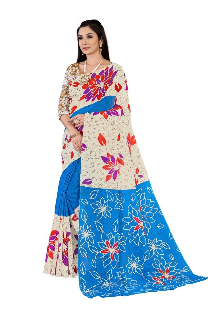 Off-White Colour Cotton Silk Bagru Print Saree