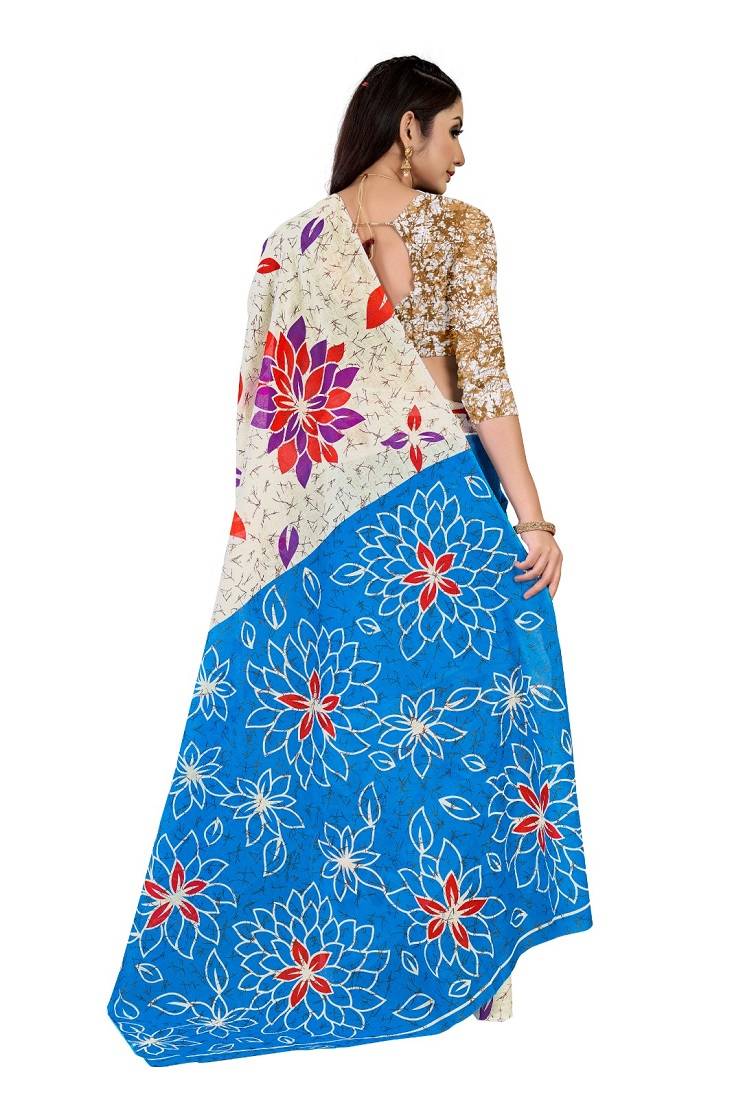 Off-White Colour Cotton Silk Bagru Print Saree