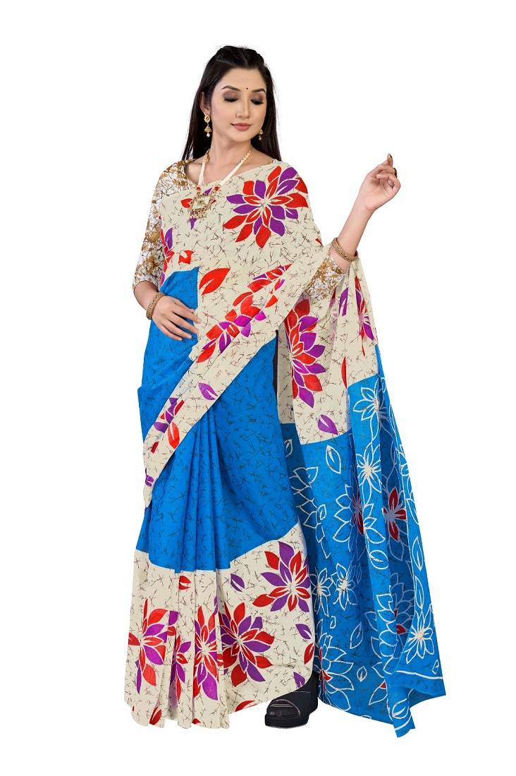 Off-White Colour Cotton Silk Bagru Print Saree