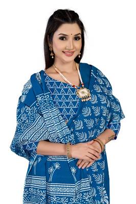 Blue Colour Cotton Silk Bagru Print Saree 1
