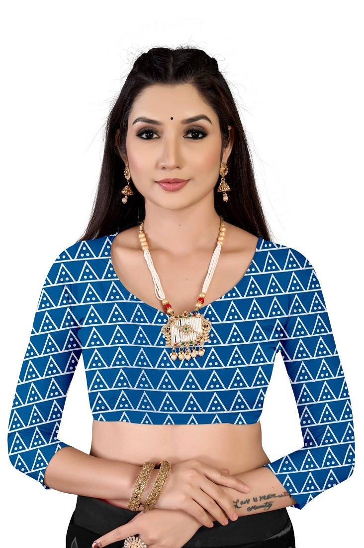 Blue Colour Cotton Silk Bagru Print Saree