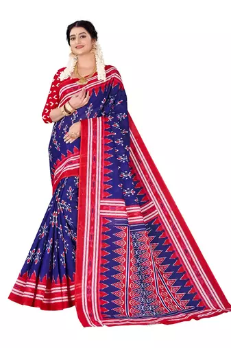 Blue Colour Cotton Silk Bagru Print Saree