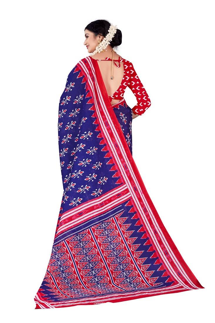 Blue Colour Cotton Silk Bagru Print Saree