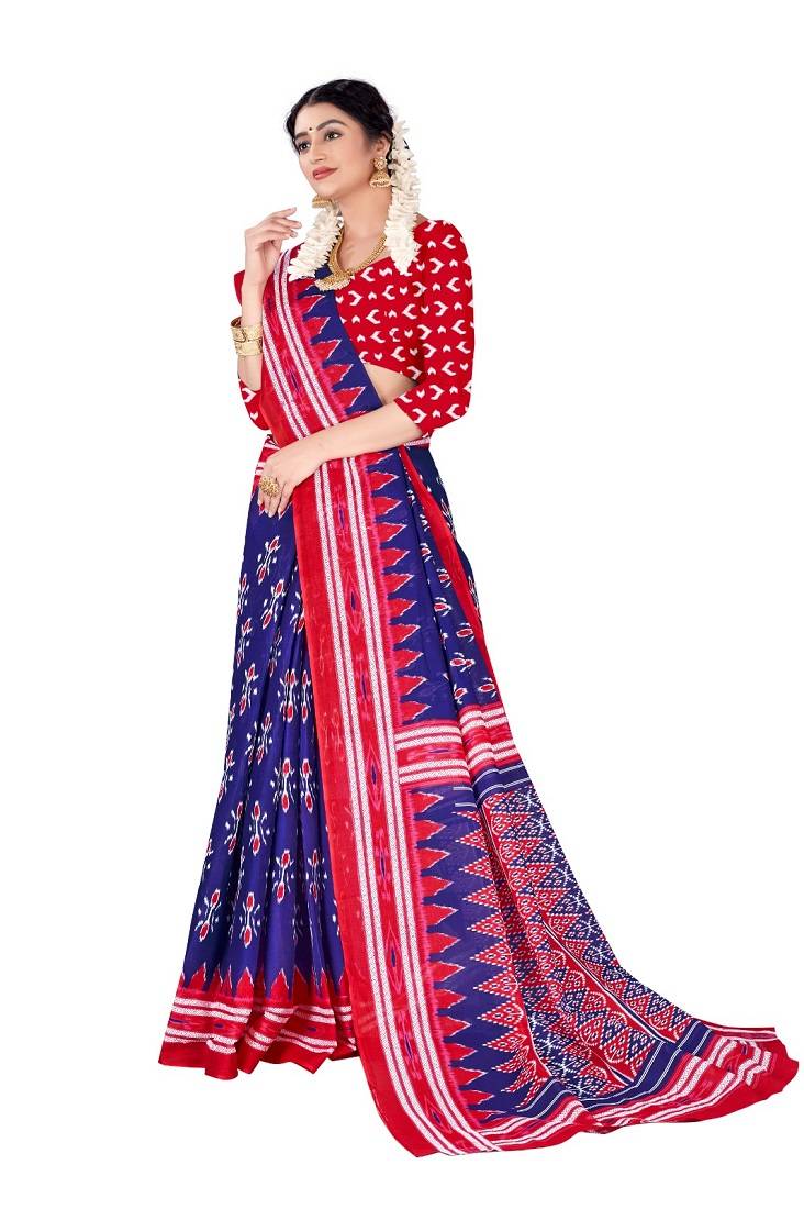 Blue Colour Cotton Silk Bagru Print Saree