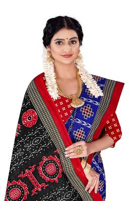 Blue Colour Cotton Silk Bagru Print Saree 1
