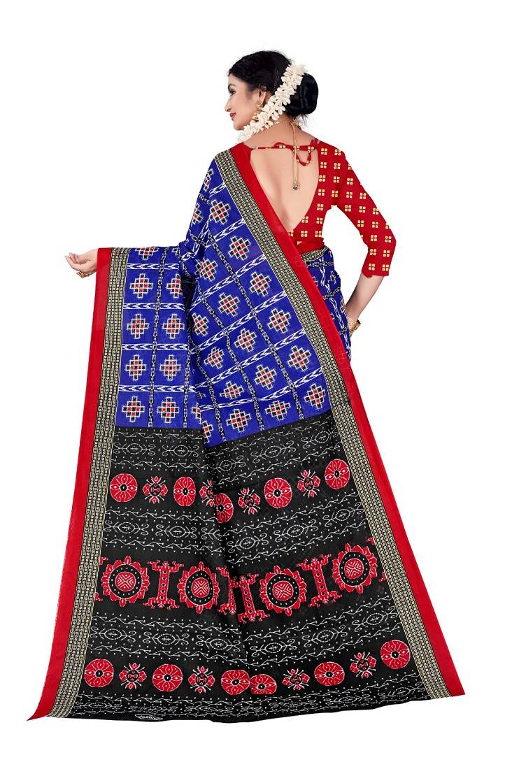 Blue Colour Cotton Silk Bagru Print Saree