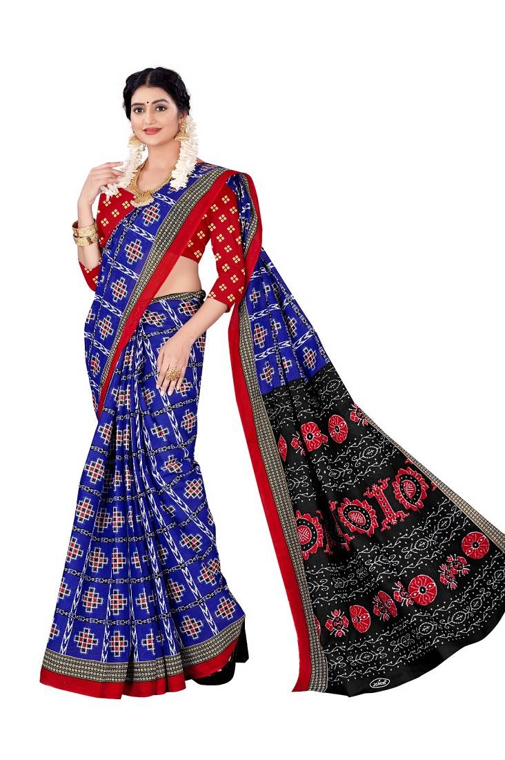 Blue Colour Cotton Silk Bagru Print Saree